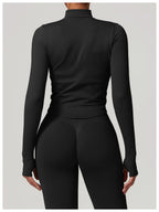 Women's Zipper Crop Sports Jacket Long Sleeve Yoga T-Shirt Solid Quick Dry Fitness Top Gym Running Workout Sportswear