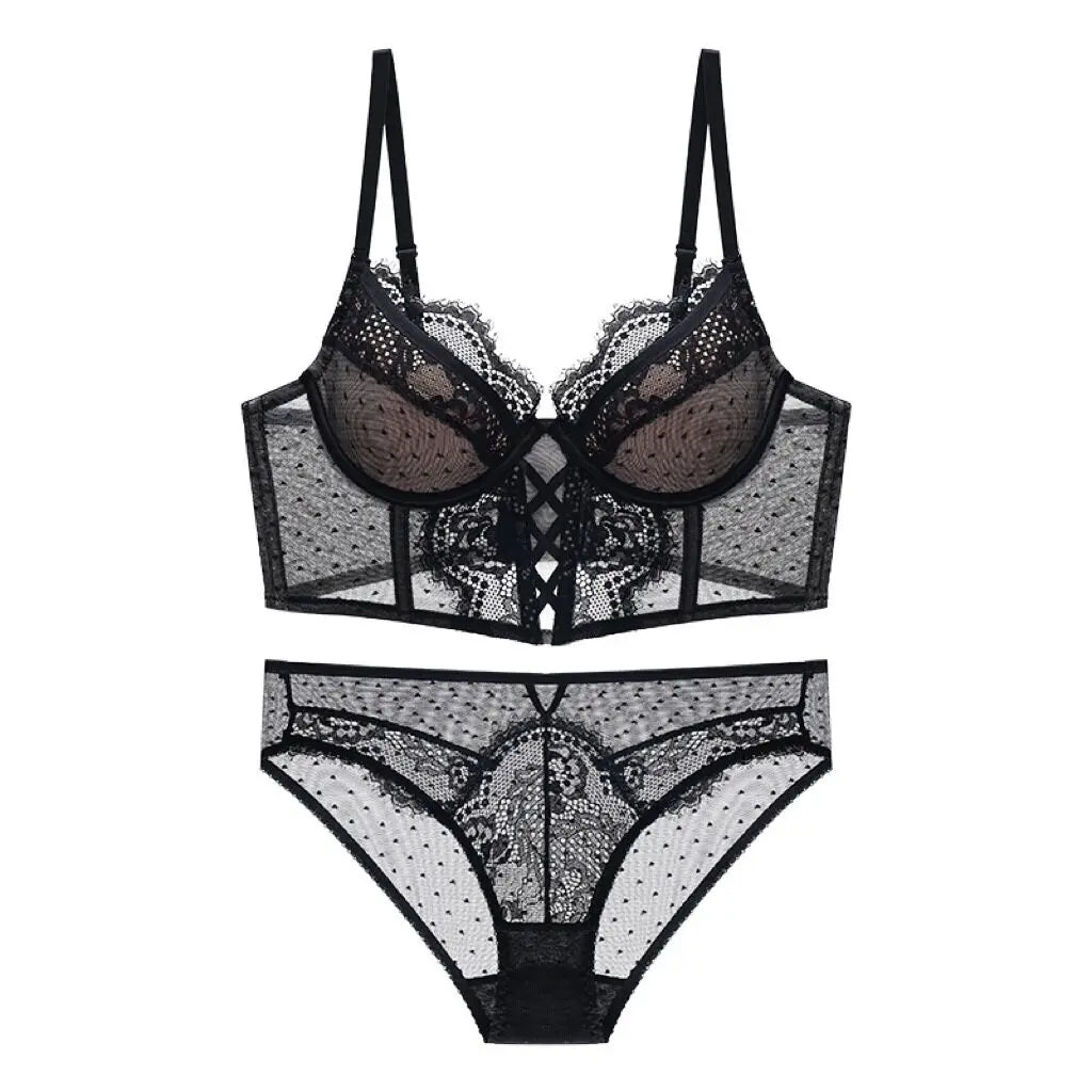 Push-Up-Dessous-Set aus Spitze für Damen, transparentes Chemise mit weichem Bügel-BH, Fischgräten-Teddy, sexy Braut-Flitterwochen-Outfit, S-XL