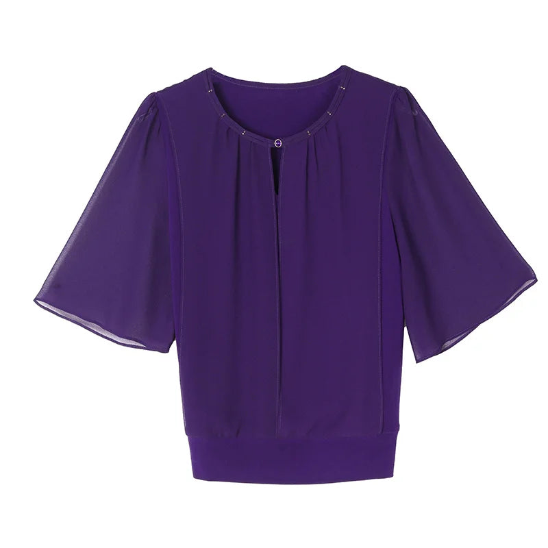 Sommerkleidung Halbarm-Chiffonbluse 2025 Neue Mode Loose Damen Tops Einfarbige Freizeit-Pullover-Shirts