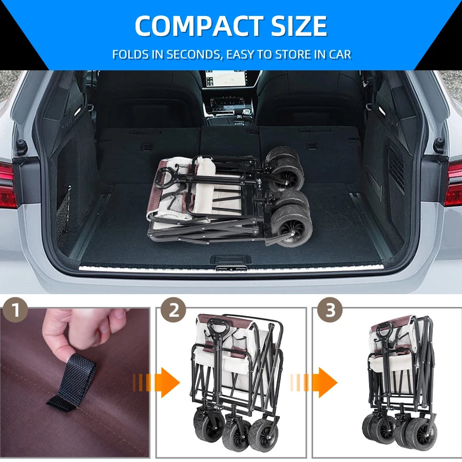 Bollerwagen mit großer Tragfähigkeit, faltbarer Bollerwagen für Garten und Strand, Campingausrüstung mit Getränkehaltern