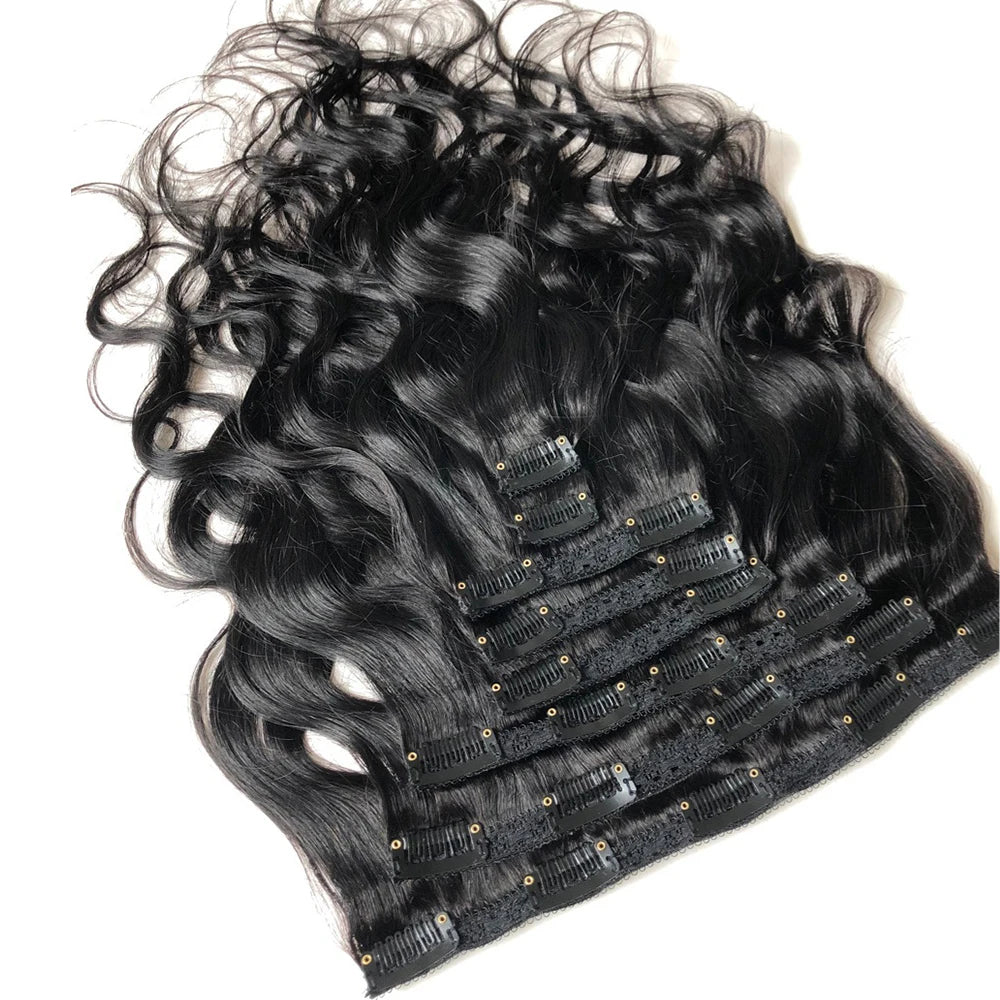Clip In Echthaar Extensions Brasilianisches Body Wave Clip In 8 Teile/Set Natur Schwarz Farbe Clip Ins Remy Haar 8-26 Zoll 120G
