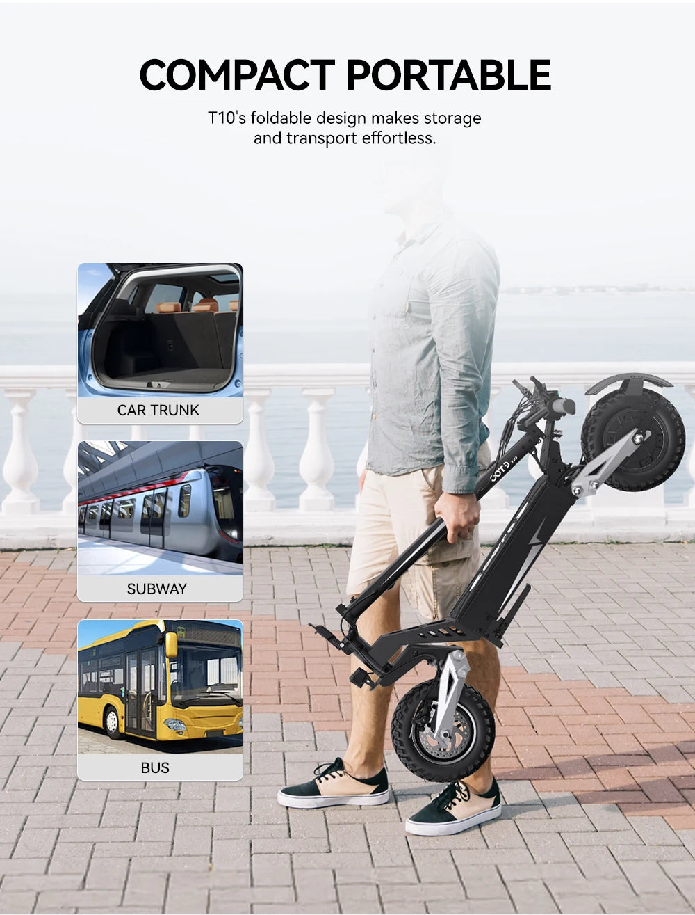 T10 Tragbarer E-Scooter 900W Spitzenleistung 48V 13.5/18 Ah Akku Elektroroller für Erwachsene 11 Zoll Offroad-Reifen Elektroroller