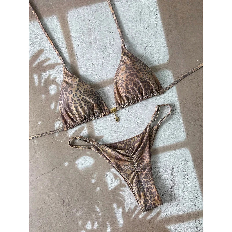 Micro Bikini Damen Badeanzug Zweiteiliger Badeanzug Damen Bademode 2026 Sexy Leopard Push Up Tanga Bikinis Sets Strandmode Sommer