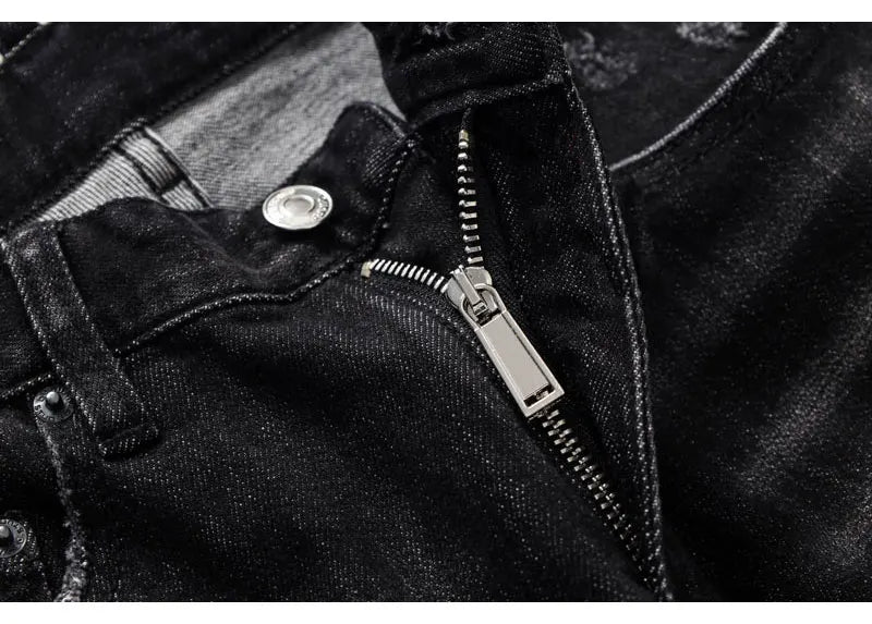 Street Fashion Herren Eng Schwarz Grau Jeans Retro Elastische Schlankmachende Split-Style Jeans Herren Retro Designer Brand Jeans Hombre