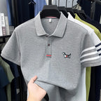 Luxusmarke Herren hochwertiges Kurzarm-Poloshirt Revers Stickerei Welpe Manschette Streifen T-Shirt Business Freizeit Herrenbekleidung