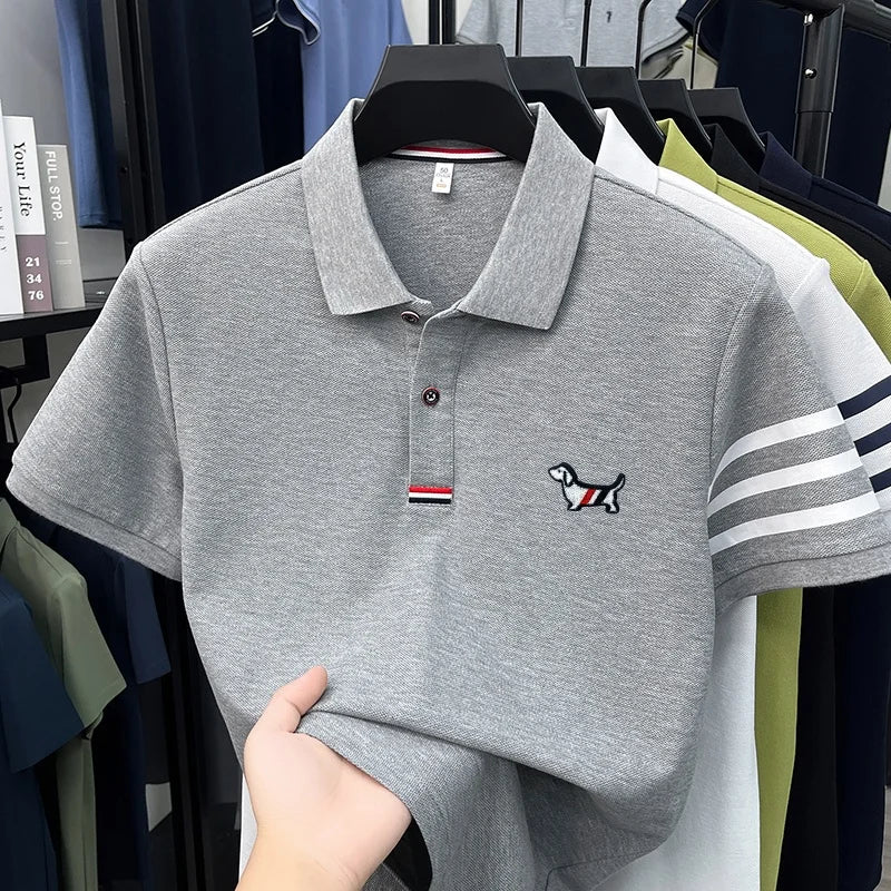 Luxusmarke Herren hochwertiges Kurzarm-Poloshirt Revers Stickerei Welpe Manschette Streifen T-Shirt Business Freizeit Herrenbekleidung