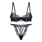 Sexy dünne Spitzen-Dessous-Slips Sets Damen große Größen BHs mit Stahlring durchsichtiges Unterwäsche-Set BH-Set