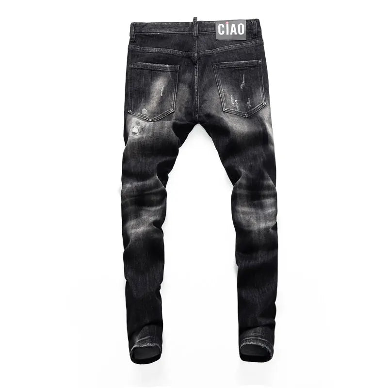 Street Fashion Herren Eng Schwarz Grau Jeans Retro Elastische Schlankmachende Split-Style Jeans Herren Retro Designer Brand Jeans Hombre