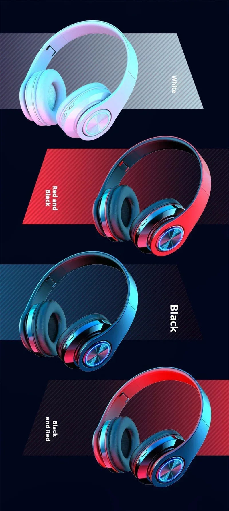 Headsets Gamer Kopfhörer Bluetooth Surround Sound Stereo Kabelloser Kopfhörer USB mit Mikrofon Buntes Licht PC Laptop Headset