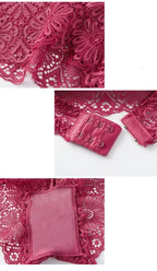 Damen Push-up BH Set Sexy Dessous Geblümte Spitze Kabelloser Bralette Niedriger Bund Höschen Sexy Slips Damen Unterwäsche Intimates