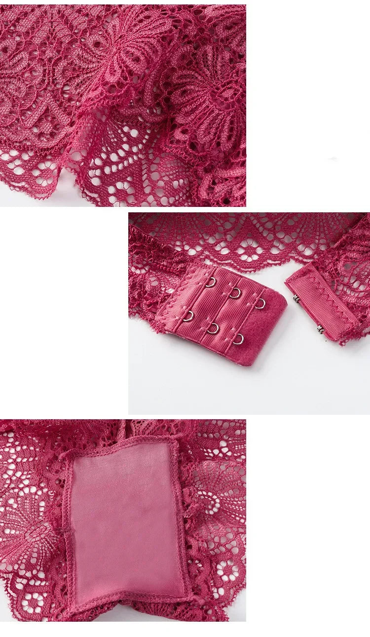 Damen Push-up BH Set Sexy Dessous Geblümte Spitze Kabelloser Bralette Niedriger Bund Höschen Sexy Slips Damen Unterwäsche Intimates