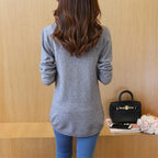 Strickpullover Herbst Winter Oberteile Rundhals Langarm Pullover Legere Warme Damenpullover Midi Lang Schmaler Pullover Mädchen