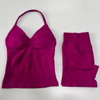 No Logo 2-teiliges Sportset Damen Rückenloses Tanktop Hohe Taille Scrunch Nahtlose Shorts Gym Set Sportbekleidung Workout Set Yoga