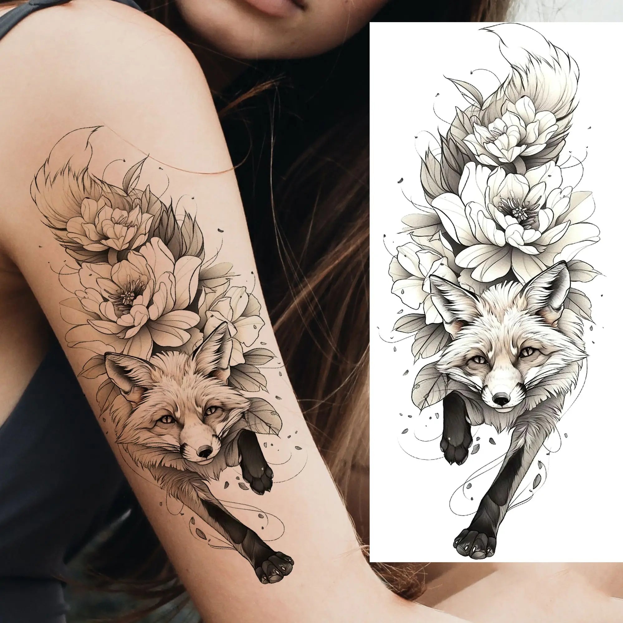 1 Blatt einzigartige Aquarell-Löwe-Tiger-Tier-Temporäre Tattoos langanhaltend wasserdicht Fuchs Eule gefälschter Tattoo-Aufkleber Körperkunst Tattoo