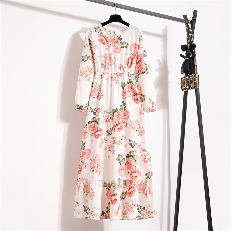 Frühling Sommer Damen Maxikleider Casual Langarm Geblümt O-Ausschnitt Damen Boho Strandparty Langes Kleid Mujer Vestidos