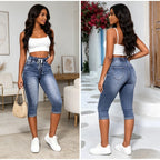 Jeans Damen Wadenlange Hose Denim Passform Hohe Taille Kordelzug Taschen Vintage Bleistifthose 2026 Streetwear Denims