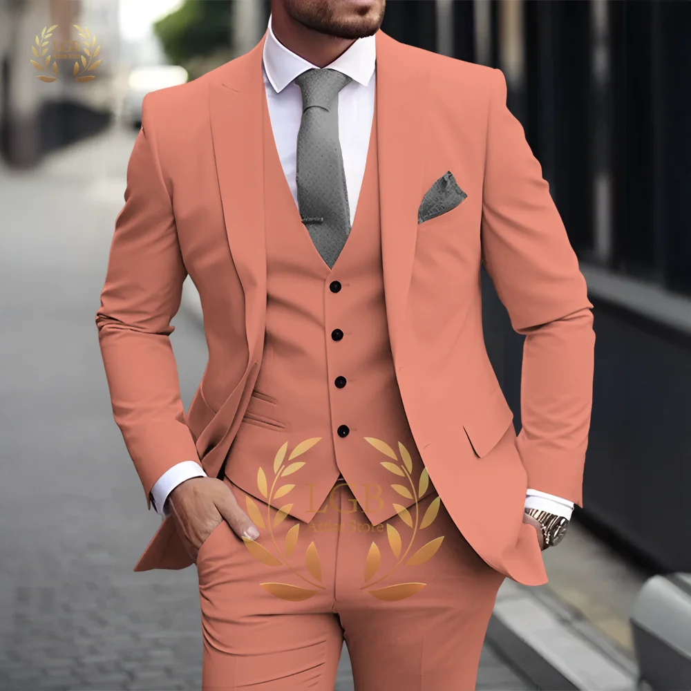 Herren Khaki 3-teiliger Anzug Klassischer spitzer Revers Business Formal Hochzeit Bräutigam Slim Fit Eleganter Gentleman-Stil Mode Blazer