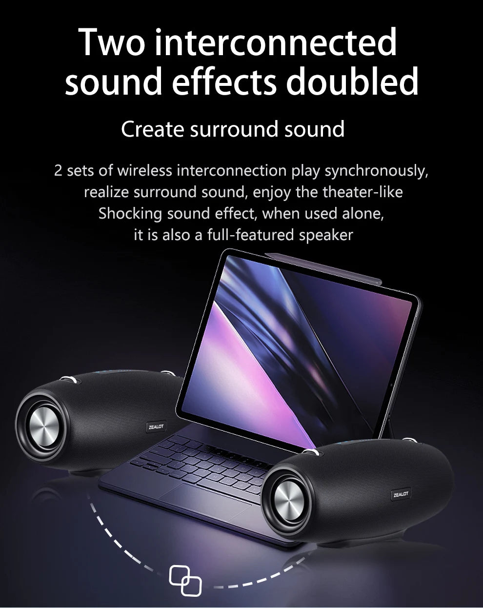 ZEALOT S67 Tragbarer Bluetooth-Lautsprecher mit Schultergurt, wasserdicht für den Außenbereich, Stereo-Klang, starker Bass, 40 Std. Wiedergabe