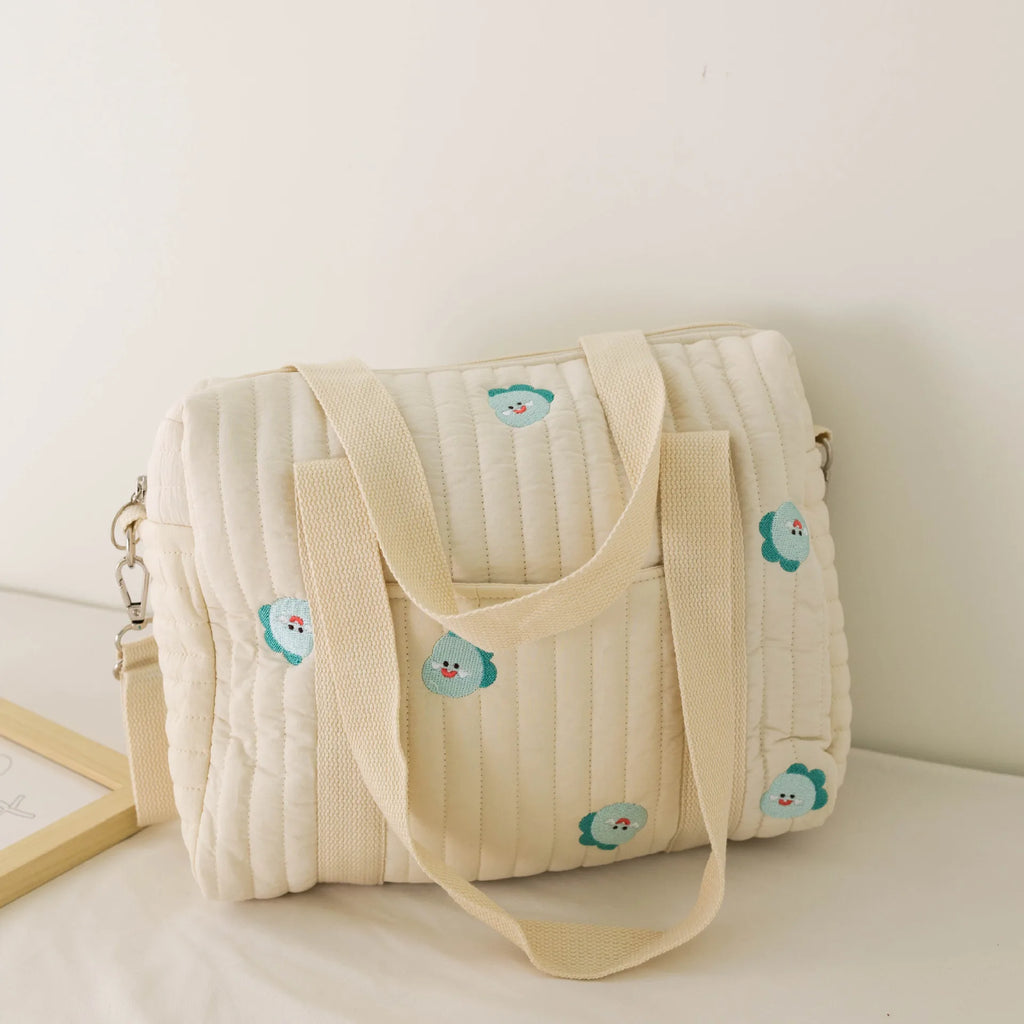 Cute Bear Baby Stroller Nappy Bag Korea Embroidery Cotton Mommy Bag Soft Maternity Shoulder Pack Portable Baby Diaper Organizer