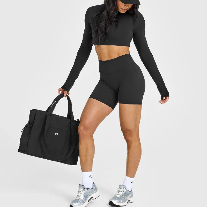NCLAGEN Yoga-Top mit integriertem BH, langärmeliges Damen-Gym-Oberteil, rückenfreies Workout-Shirt, hochelastisches atmungsaktives Fitness-Shirt