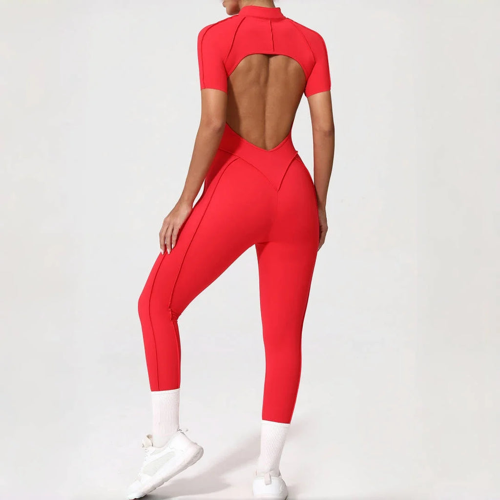 Women's Yoga Jumpsuit Hip Lift Sports Fitness Removable Padding Backless Zipper Leggings One-Piece Running Workout Gym Jumpsuit