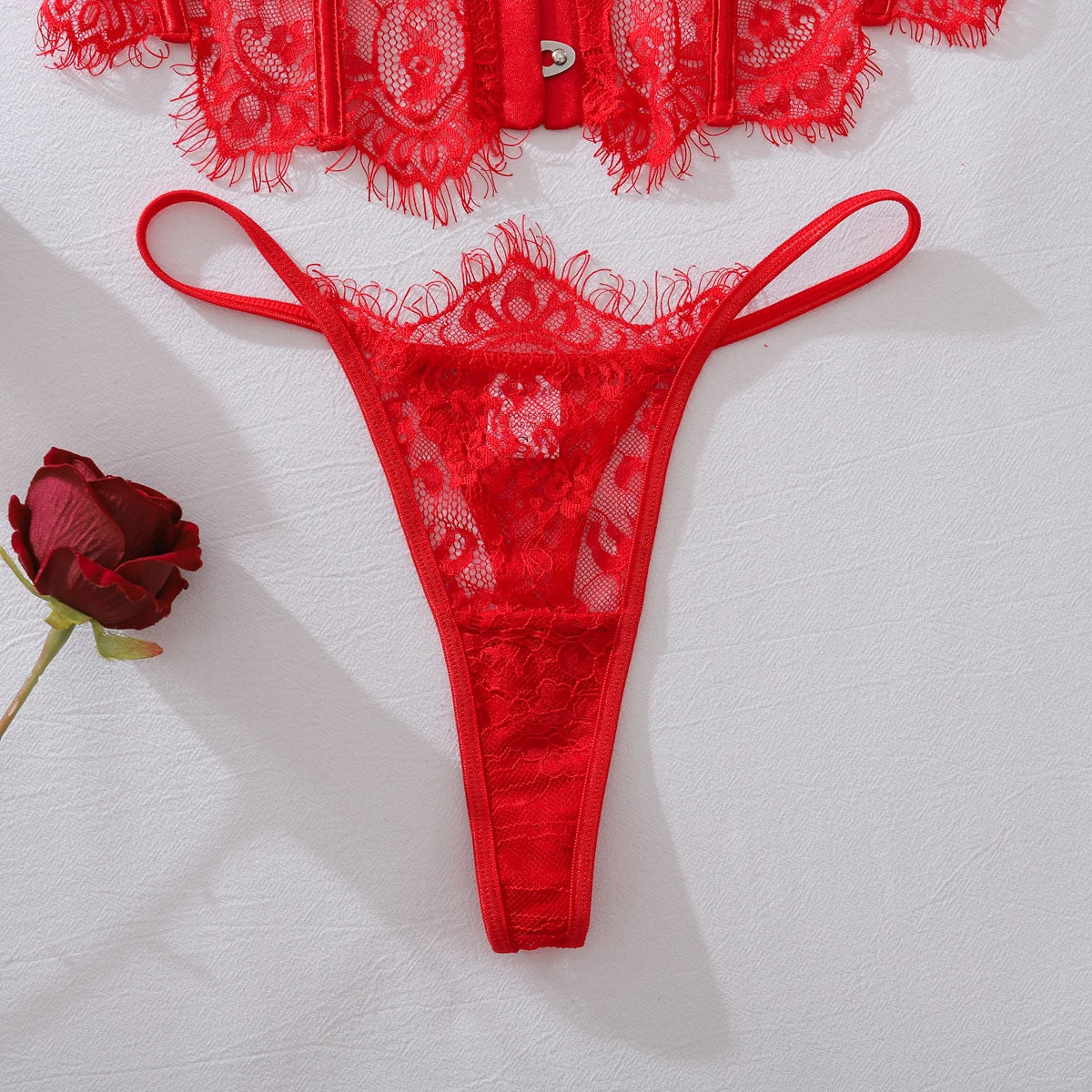 Ellolace Palace Damen Dessous Sets Weidenkorsett String 2-teiliges Set Sexy Heiß Trägerlos Spitze Ausgefallener tiefer V-Ausschnitt Damen Unterwäsche