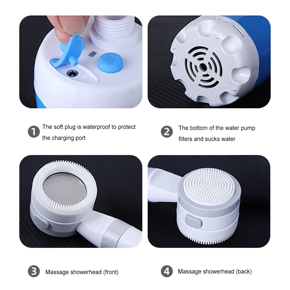 Tragbare Campingdusche mit Digitalanzeige 4000mAh Verbesserte wiederaufladbare elektrische Duschpumpe Camping Strand Wohnheim