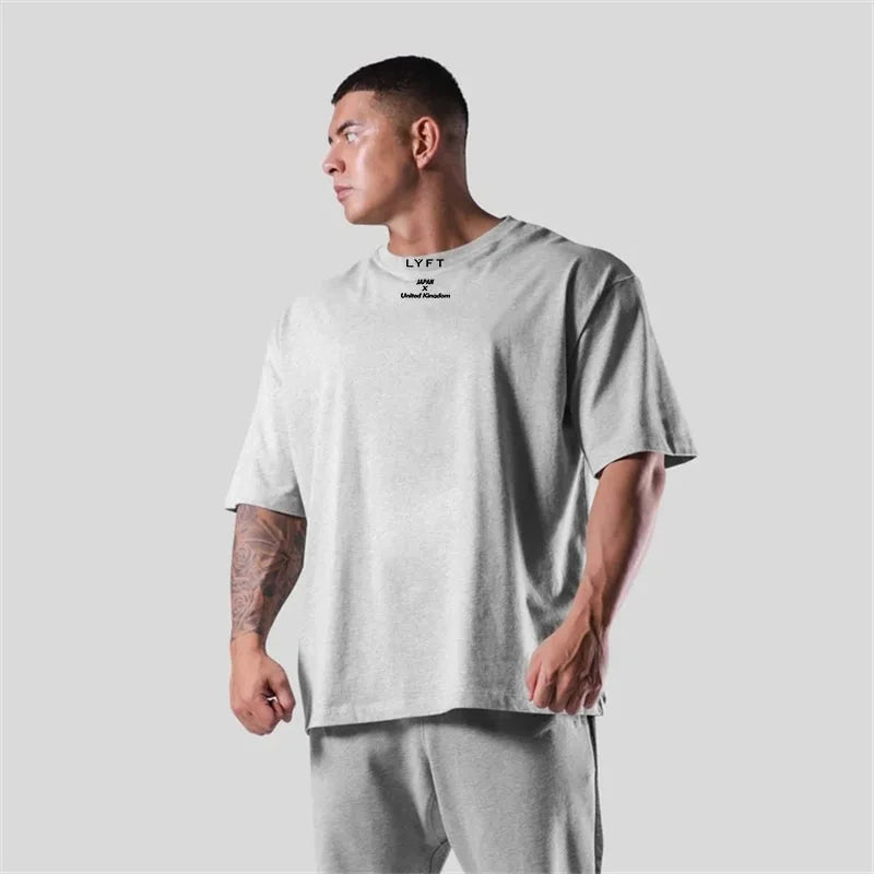 LYFT 100% Cotton Men's Gym T-Shirt Loose Fit Short Sleeve Sport Fitness Running Workout Training Shirt in Sizes M to XXXL
