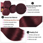 Weinrot #99J Remy Echthaar Weave 16-28 Zoll lang, seidig glatt, unbehandeltes reines brasilianisches Haar, Haartressen-Extensions für Frauen