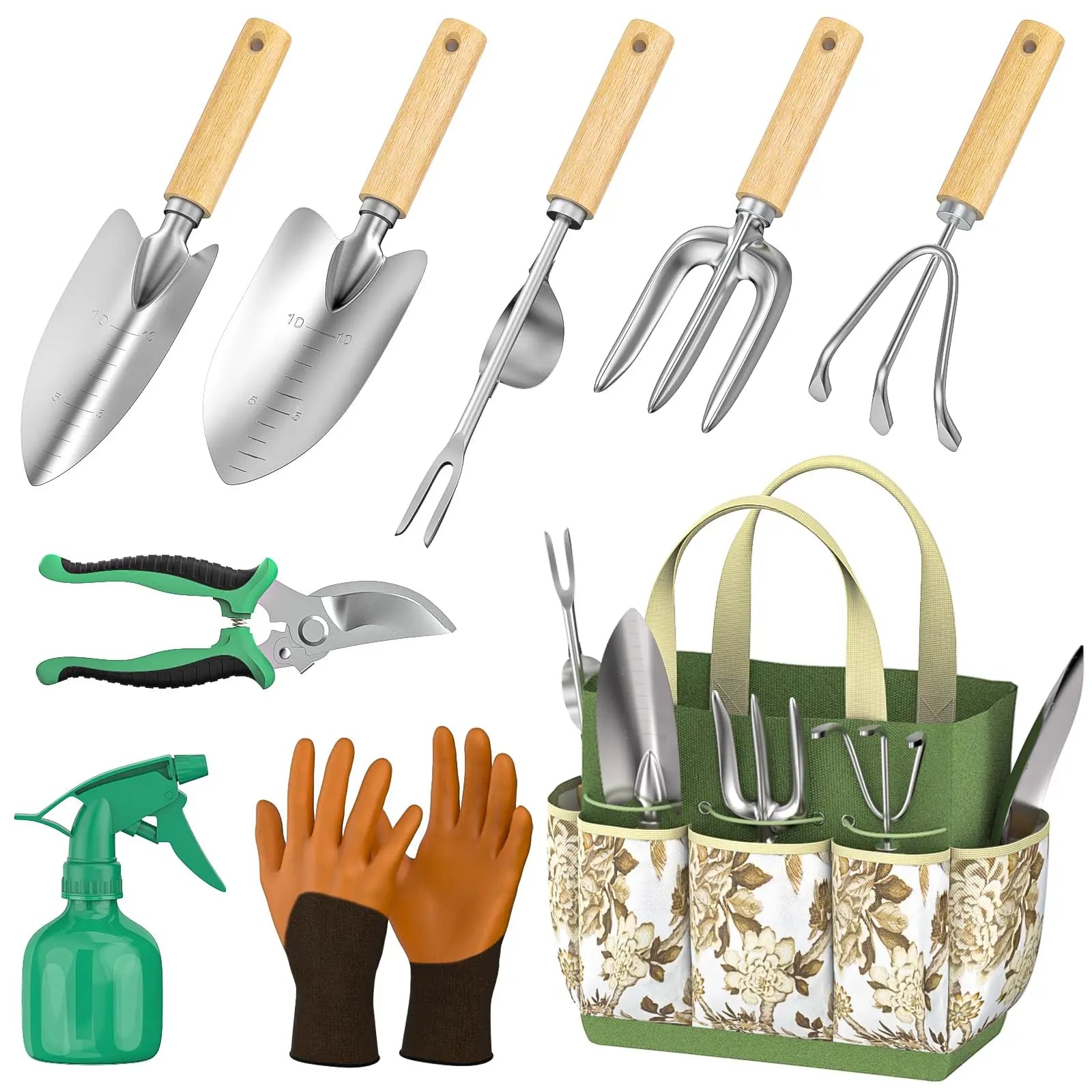 9-teiliges Garten-Jätwerkzeug-Set aus Edelstahl mit Holzgriff, Jäter Hauptbild