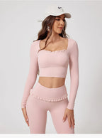 Neues Sommer 2-teiliges Damen-Fitnessstudio Yoga Damen-Outfit Outdoor Sport Schnelltrocknendes Langarmshirt-Set Damen Zweiteiler Sportbekleidung