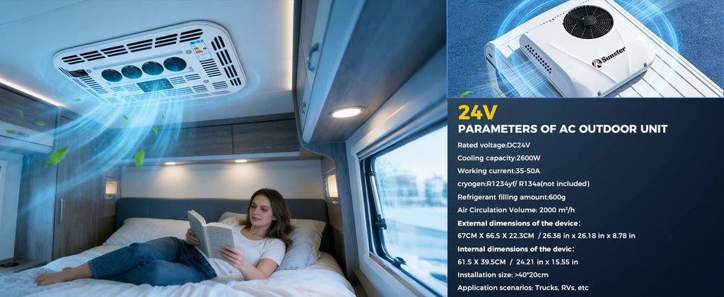 Sunster 12V/24V Schnelle Kühlung Dachklimaanlage Elektrisches Kühl-Wohnmobil-Dachparken für LKW-Wohnmobil-Kastenwagen-Wohnwagen-Reisemobil