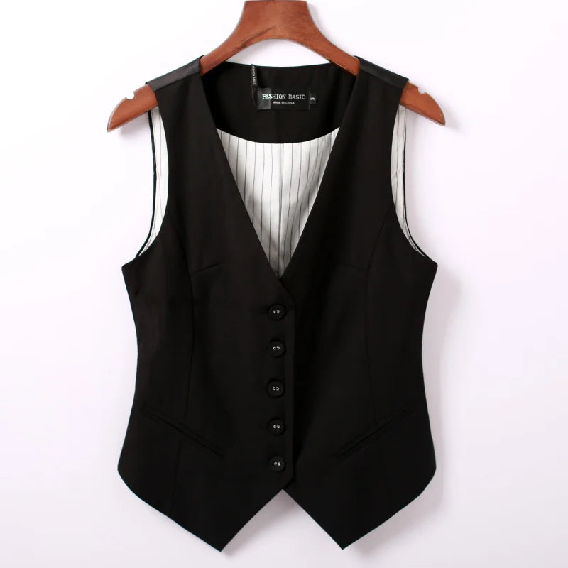 #0709 Frühling Herbst Anzugweste Damen Ärmellose Jacke Kurze Büroweste Mantel Schlanke Einreihige Weste Weiblich Schwarz