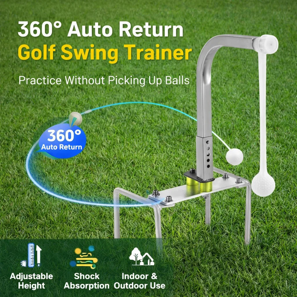 Golfschwungtrainer mit 360° automatischem Rücklauf, höhenverstellbarem Golf-Trainingsgerät für das Training drinnen und draußen Hauptbild