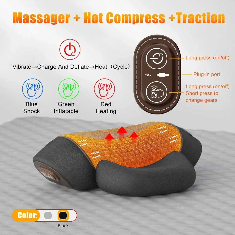Elektrisches Nackenmassagegerät, Nackenkissen, Heiße Kompresse, Nackenstreckung, Heizung, Vibration, Nacken-Schultermassagekissen, Rückenstreckung