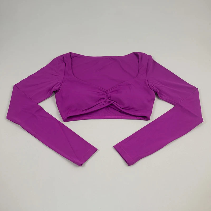 Schnell trocknende, atmungsaktive, kurze Yoga-Kleidung für Damen, sexy, „Nude Feeling“ Fitness-Oberteile, schmal geschnittene Trainings-Laufkleidung