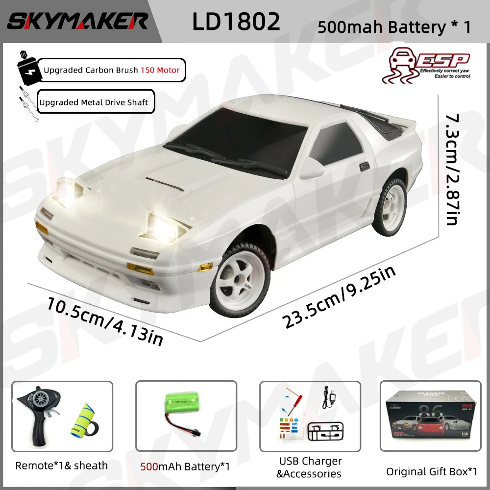 Skymaker AE86 Modell LD1801 RX-7 FC LD1802 1:18 RC Drift Car 1/18 2.4G Fernbedienung ESP Gyroskop LED Mini RC Rennwagen Spielzeug