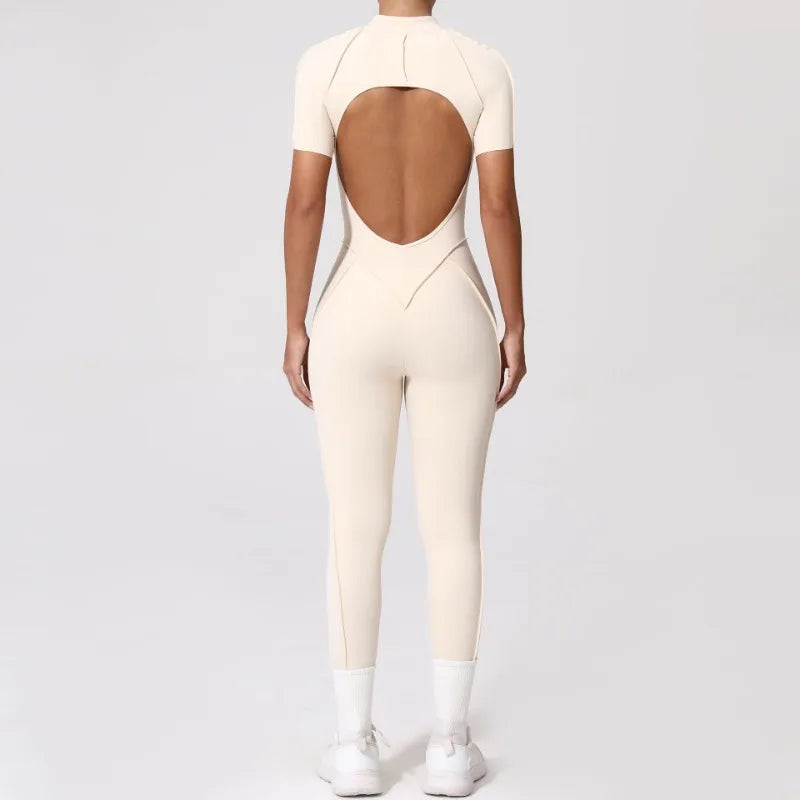 Damen-Trainingsanzug Fitness-Workout Sportkleidung Outfit Reißverschluss-Jumpsuit Yoga Fitness Overall Set Offene Rücken Bodysuits Anzug für Damen