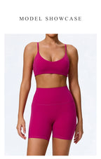 Hearuisavy Sommer Superweiches 2-teiliges Damen-Sportshorts-Set atmungsaktives Fitness-Yoga-BH Freizeit-Push-Up-Workout-Crop-Top