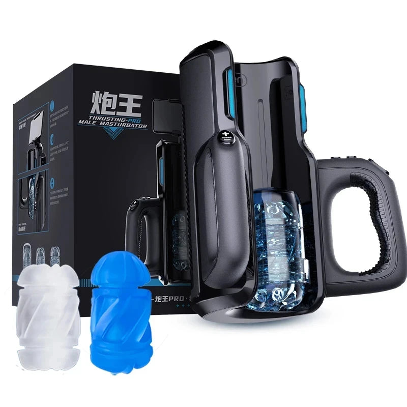 Dual Handles Leten King Sexmaschine Elektrisch Stoßend Männlicher Masturbator Orgasmus Erotikspielzeug 2 Weiche Hülsen Stimmfunktion Penisstimulator