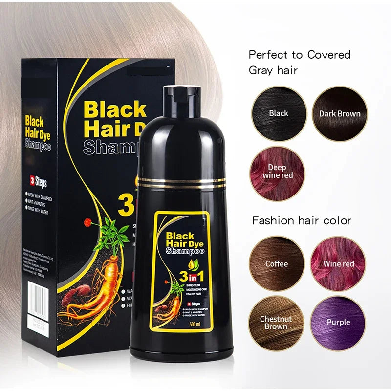 30ml/500ml 3-in-1 Schnell-Haarfärbeshampoo Naturschwarz Kräuter-Haarfarbe Feuchtigkeitsspendend Milde Haarfärbe-Pflegespülung Haarpflegeprodukte