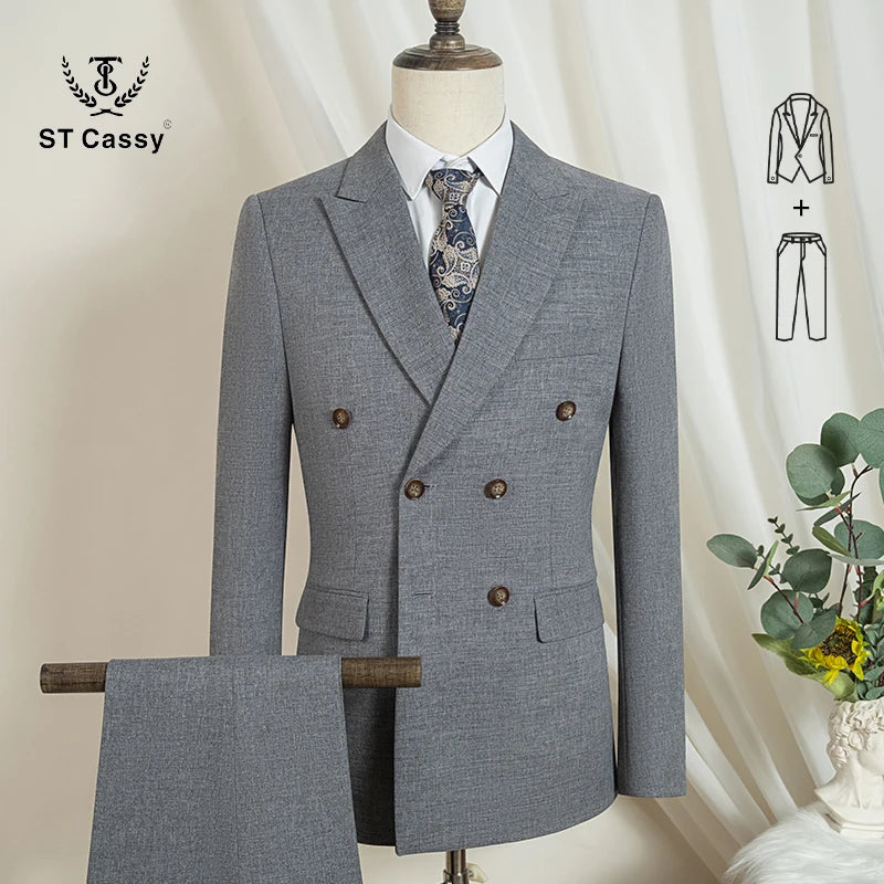 ST Cassy Dunkelblau Eleganter Herrenanzug 2-teiliges Set Moderne Hochzeitsanzüge für Herren Stilvoller Business-Büroanzug