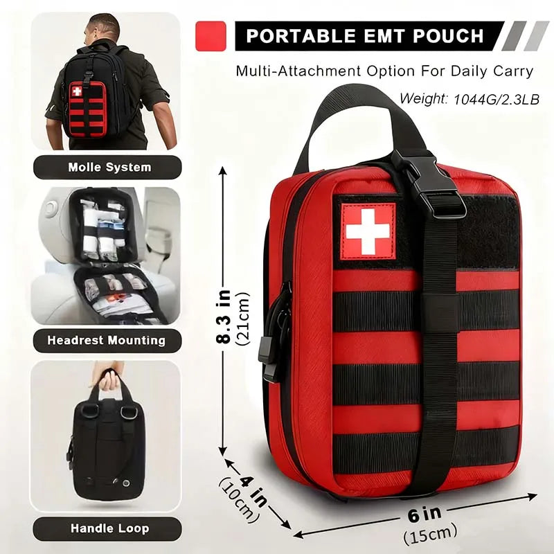 379-teiliges Erste-Hilfe-Set für Zuhause und Büro, tragbare Notfalltasche, rotes Survival-Handgepäck für Outdoor-Aktivitäten, Camping, Jagd, Wandern
