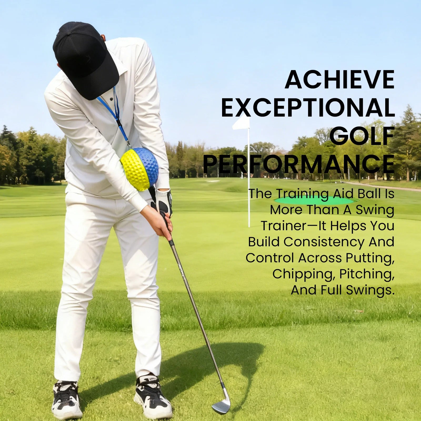 Golf Smart Ball Trainingshilfe mit verstellbarem Schlüsselband, tragbarer Impact Swing Trainer, Haltungskorrekturhilfe mit 3 Größen S/M/L
