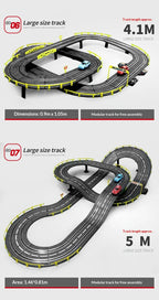 Elektrische ferngesteuerte Slot-Car-Rennbahn, groß, 2 Spieler, wettbewerbsfähig, Dual-Modus, ferngesteuert, einstellbar, Spleißen, Kinder-Erwachsenen-Geschenkset