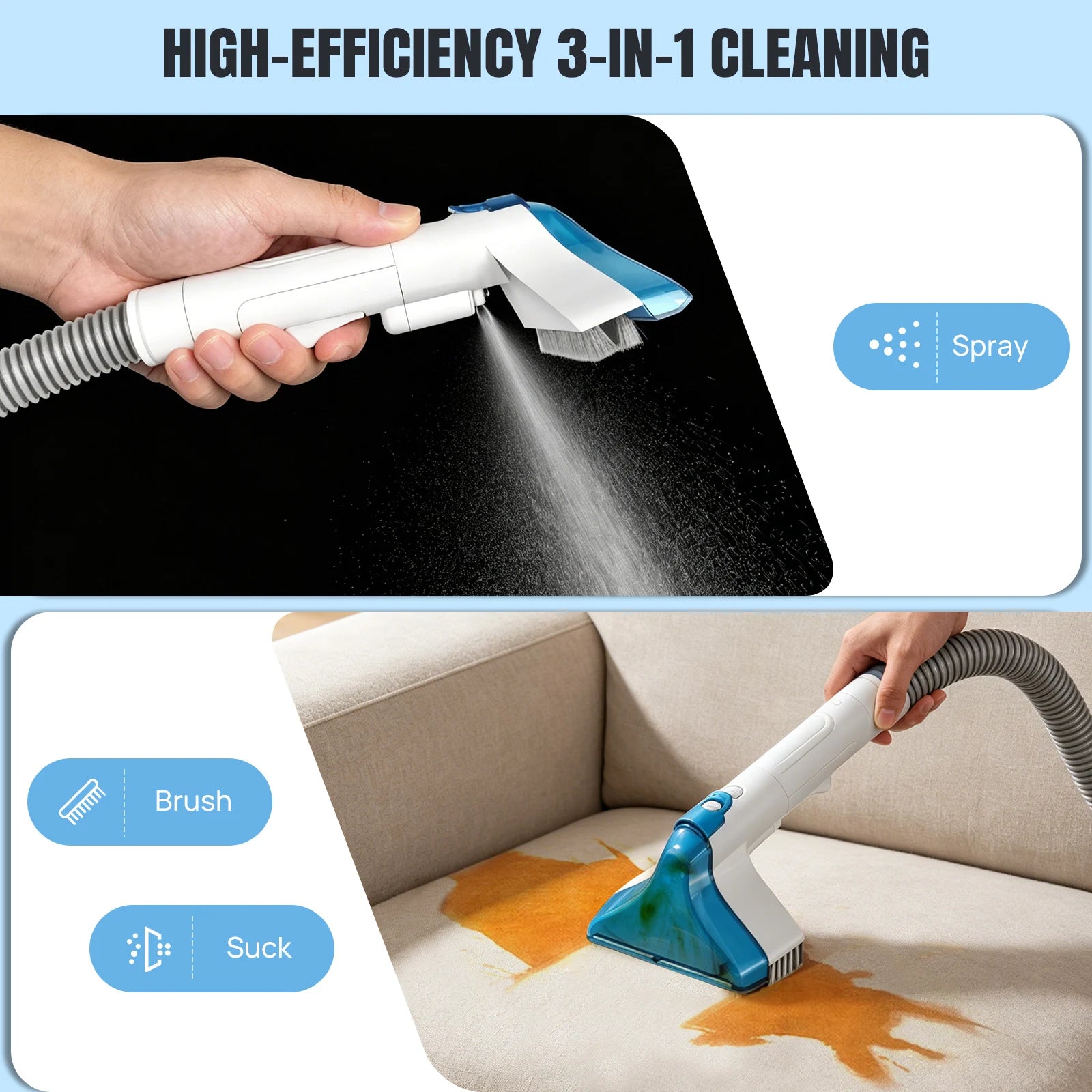 BRIEFNESS Cordless Upholstery Cleaner,2 Batteries, Stain Remover for Sofa,Mattress & Car Seat,Deep Pet Stain Removal for Fabric