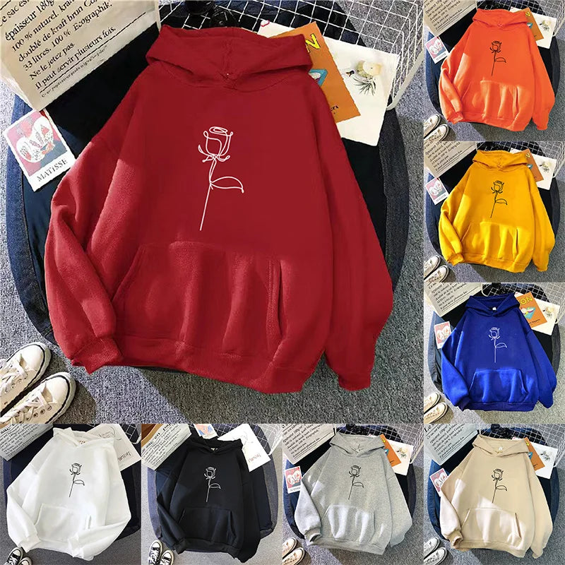 2024 Autumn Winter Hoodies Sportwear Women's Hoodie Pullover Sweatshirt Stylish Flower Print With Thick Long Sleeves Tops Loose Hauptbild