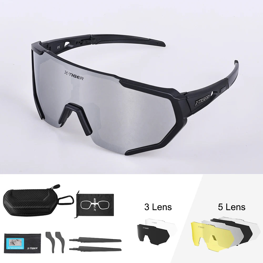 X-TIGER Radsportbrille Polarisierte Brille Fahrradbrille Sport Herren Photochrome Sonnenbrille MTB Rennrad Brille 3/5 Gläser