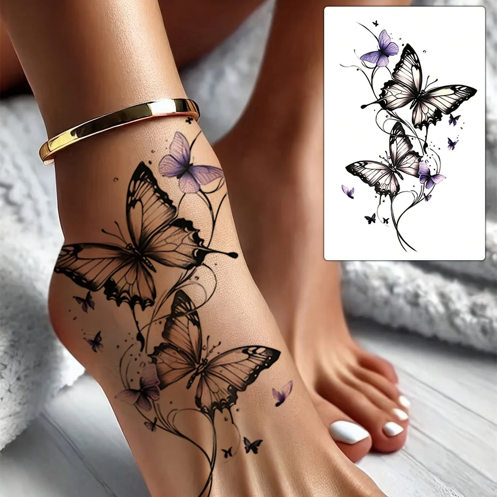 1 Stück modischer cooler temporärer Tattoo-Aufkleber, buntes Paar Fake-Tattoo, Einweg-Schmetterlingsdesign