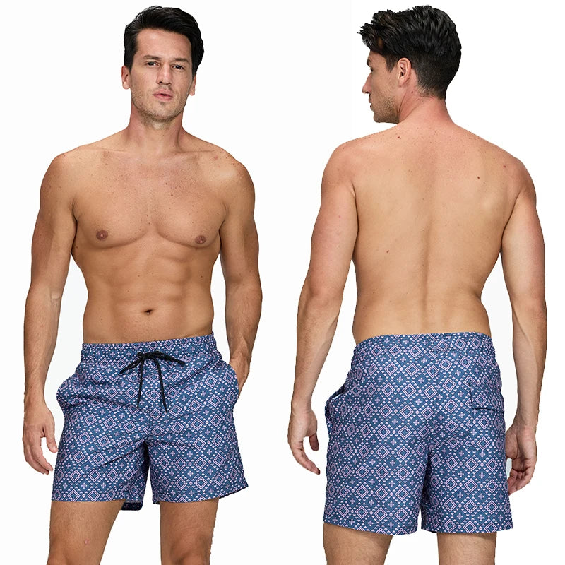 DATIFER Herren Sport-Badeshorts im neuen Stil Polyester-Druck Fitness-Badehose Surfen Badehose Badebekleidung
